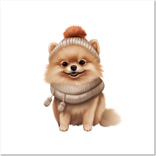 Winter Pomeranian Dog Posters and Art